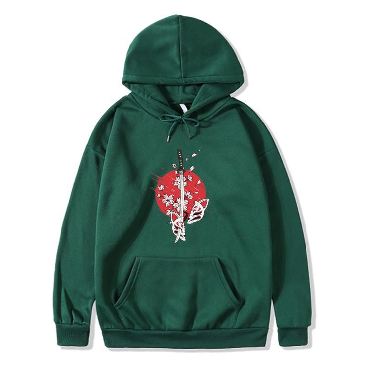 Cartoon anime samurai sword hat printed hoodie printed hoodie
