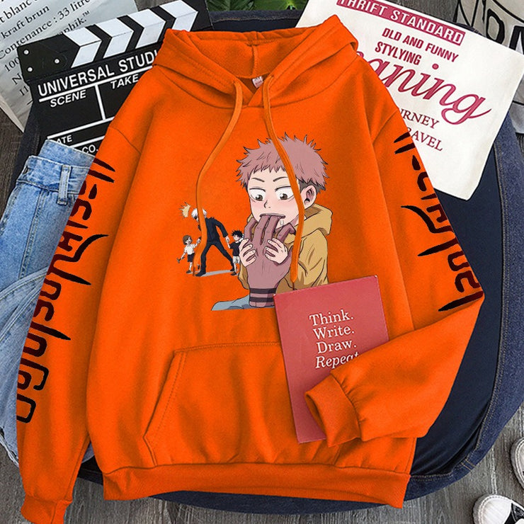 Hoodie Harajuku anime spell battle loose Korean printed men&